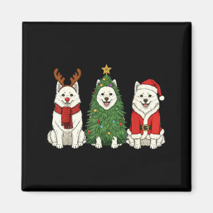 Imán Retro Navidad Perro Esquimal Americano Santa Reno