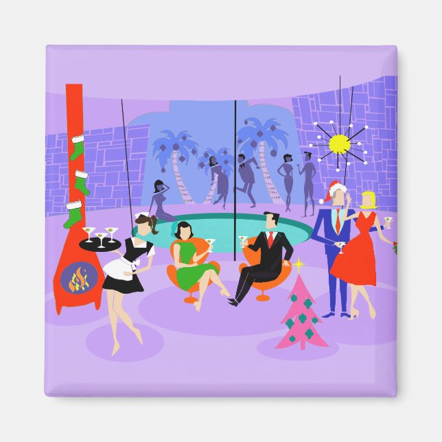 Imán Retro Navidades tropicales Fiesta Magnet (Frente)