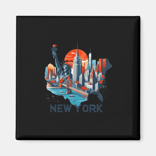 Imán Retro New York Skyline Silhouette  (Frente)