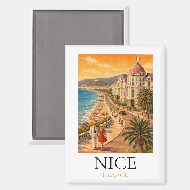 Imán Retro Nice Côte d’Azur Promenade des Anglais View (Anverso/Reverso)
