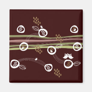 Imán Retro Ows Family Cute Whimsical Stripes Nest Diver