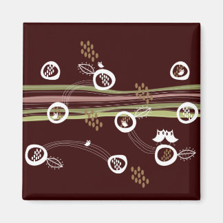 Imán Retro Ows Family Cute Whimsical Stripes Nest Diver