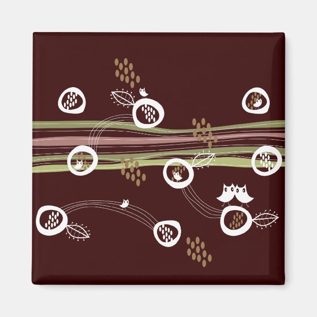 Imán Retro Ows Family Cute Whimsical Stripes Nest Diver (Frente)