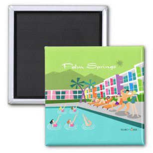 Imán Retro Palm Springs Hotel 2 Inch Square Magnet