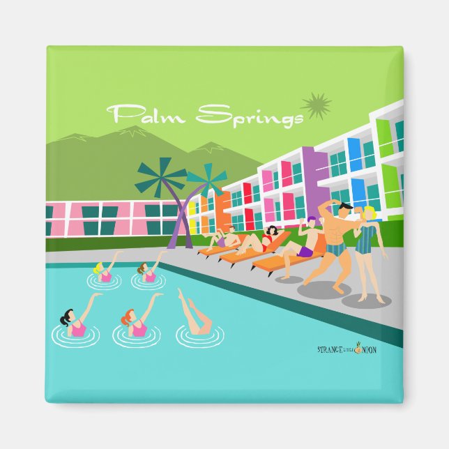 Imán Retro Palm Springs Hotel 2 Inch Square Magnet (Frente)
