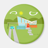 Retro Palm Springs House Round Magnet