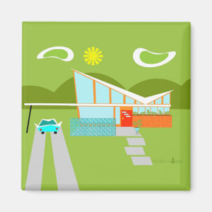 Imán Retro Palm Springs House Square Magnet