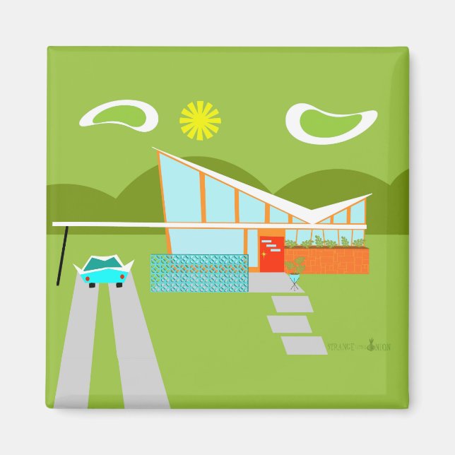 Imán Retro Palm Springs House Square Magnet (Frente)