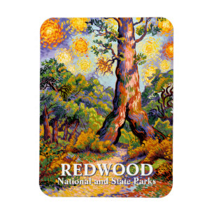 Imán Retro Parque Nacional Redwood Vibrante Estilo Van 