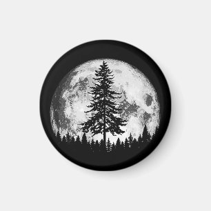 Imán Retro Pleno Luna y Minimalista Pino Árbol Vintage 