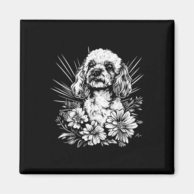 Imán Retro Poodle Perro Lover Tattoo Style _1 (Frente)