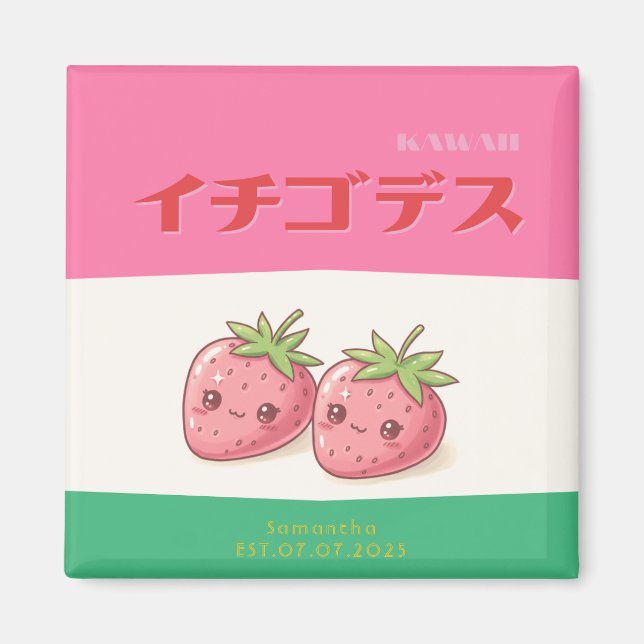 Imán Retro Pop Strawberry Charm - Harajuku Kawaii Style (Frente)