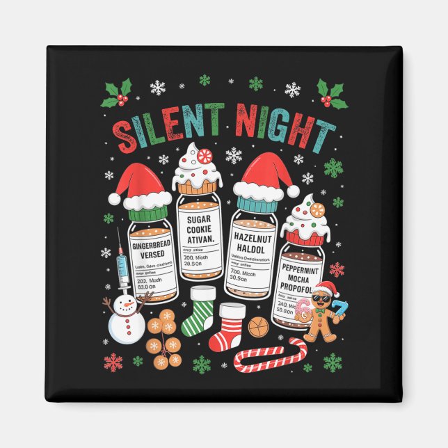 Imán Retro Profol Silent Night Icu Nurses Funny Merry C (Frente)