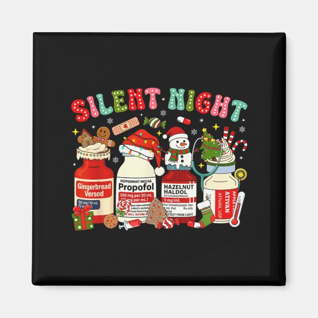Imán Retro Profol Silent Night Icu Nurses Funny Merry C (Frente)