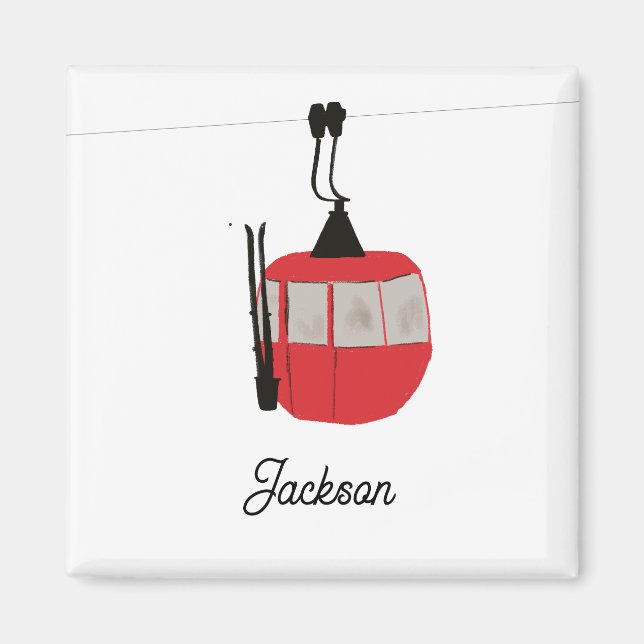 Imán Retro Red Ski Gondola Lift Personalizado (Frente)