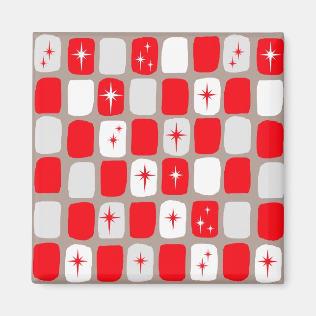 Imán Retro Red Starburst Square Magnet (Frente)