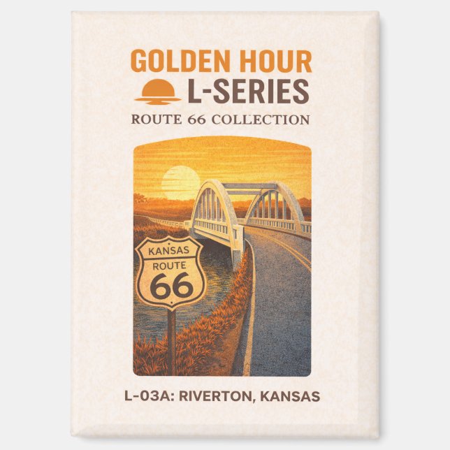 Imán Retro Riverton Kansas Ruta 66 Puente Arcoíris (Anverso)