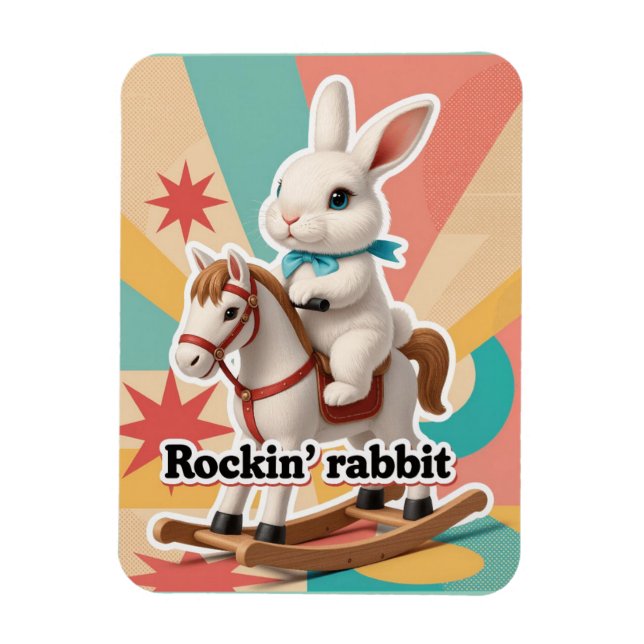 Imán Retro rockin rabbit greeting  (Vertical)