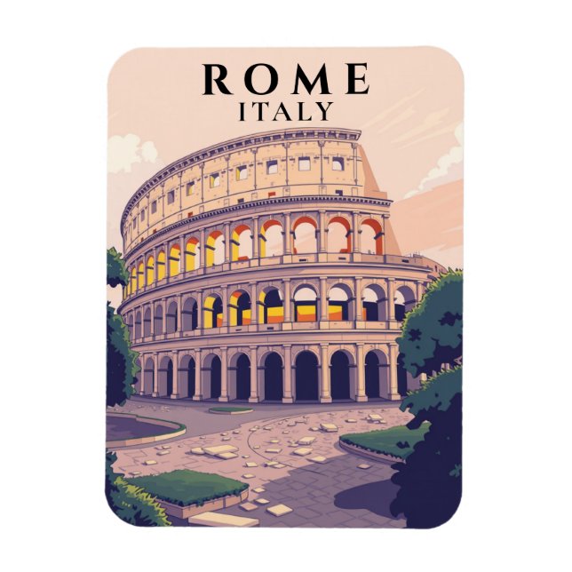 Imán Retro Roma Colosseum Art Souvenir Italia (Vertical)