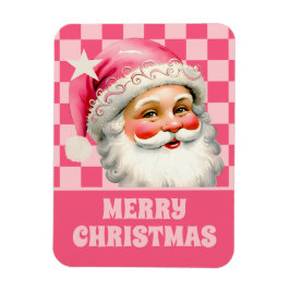 Imán Retro Rosa Santa Claus Navidades rosados en tafetá
