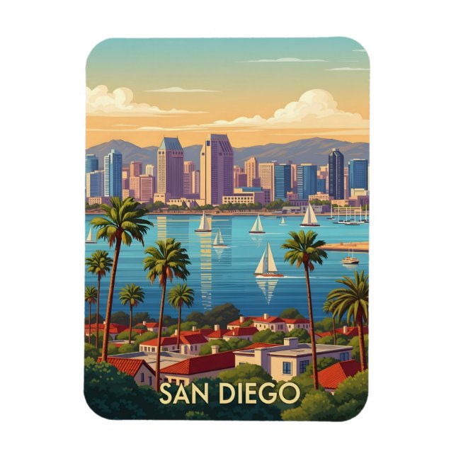 Imán Retro San Diego California Coastal Skyline  (Vertical)