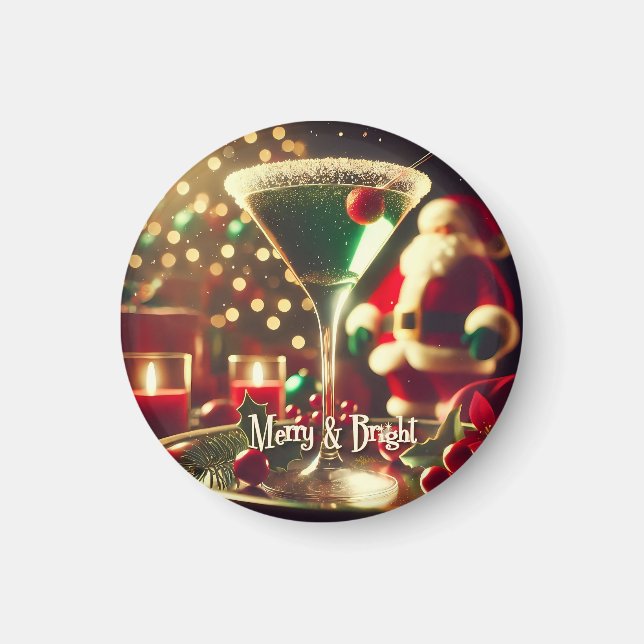 Imán Retro Santa de Navidad Martini Verde 50s (Frente)