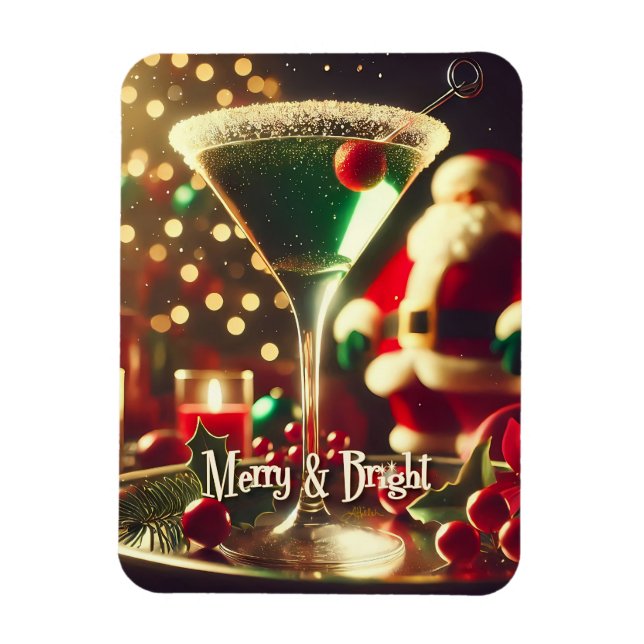 Imán Retro Santa de Navidad Martini Verde de los 50 (Vertical)