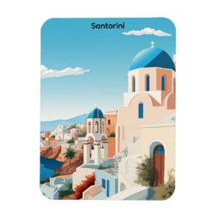 Imán Retro Santorini Grecia Mediterráneo Azul y Blanco