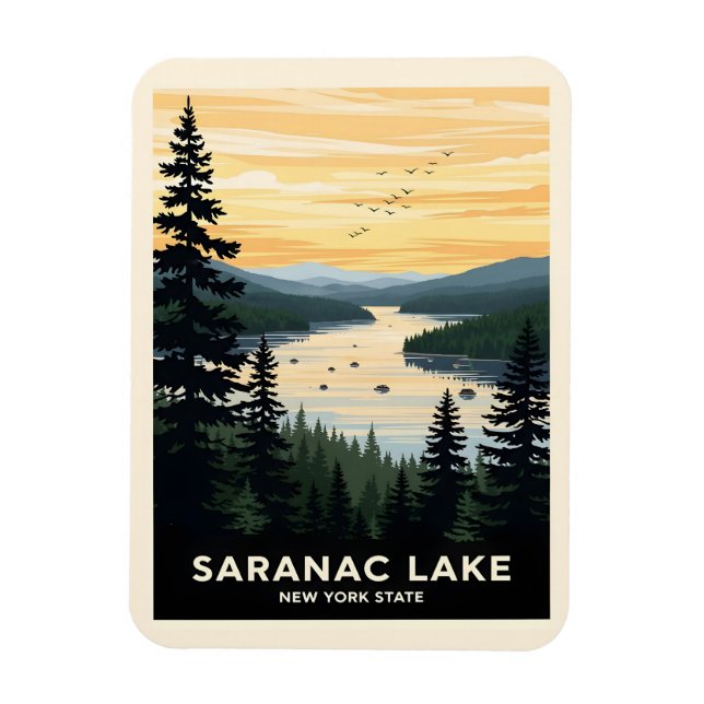 Imán Retro Saranac Lake | New York Travel (Vertical)