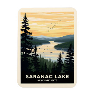 Imán Retro Saranac Lake Viajes a Nueva York