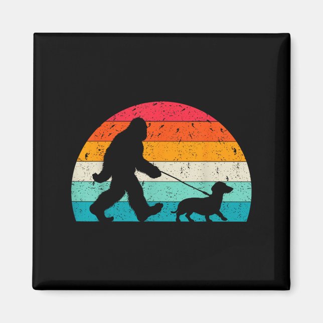 Imán Retro Sasquatch Lover Doxie Wiener Dog Walker Bigf (Frente)