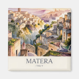 Imán Retro Sassi di Matera Italy Travel Watercolor City