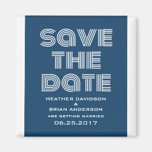 Imán Retro Save the Date Magnet, Blue