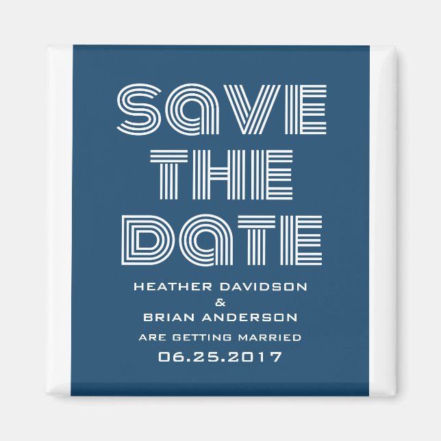 Imán Retro Save the Date Magnet, Blue (Frente)