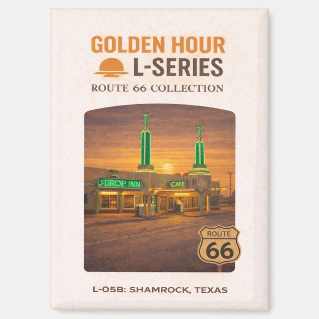 Imán Retro Shamrock Señal de la ruta 66 de Texas Arte e (Anverso)