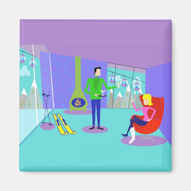 Imán Retro Ski Vacation Magnet (Frente)