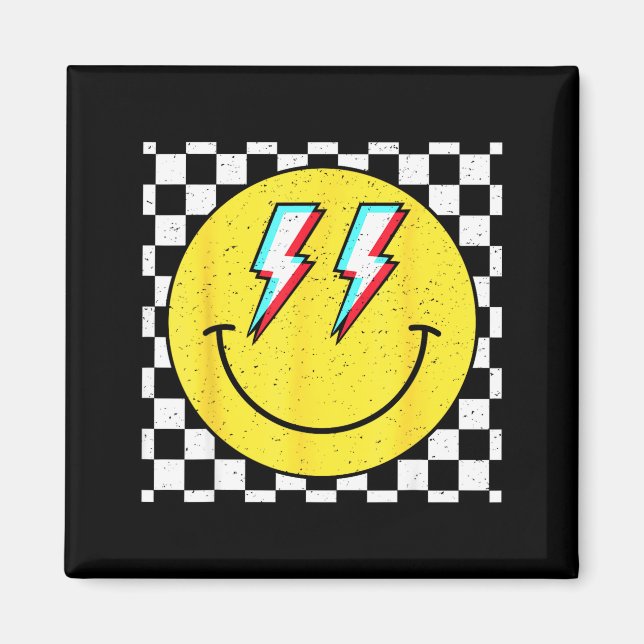 Imán Retro Smile Face Checkered Pattern Preppy Happy Fa (Frente)