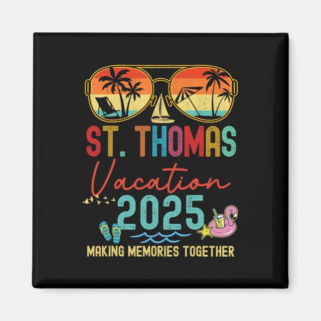 Imán Retro St. Thomas Vacation 2025 Recuerdos coinciden (Frente)
