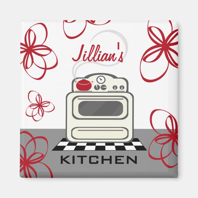 Imán Retro Stove Modern Red & Black Kitchen Magnet (Frente)