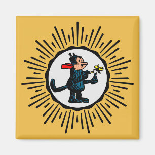 Imán Retro-Style Starburst Cartoon Cat Square Magnet