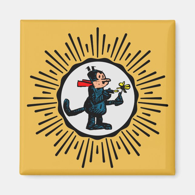 Imán Retro-Style Starburst Cartoon Cat Square Magnet (Frente)