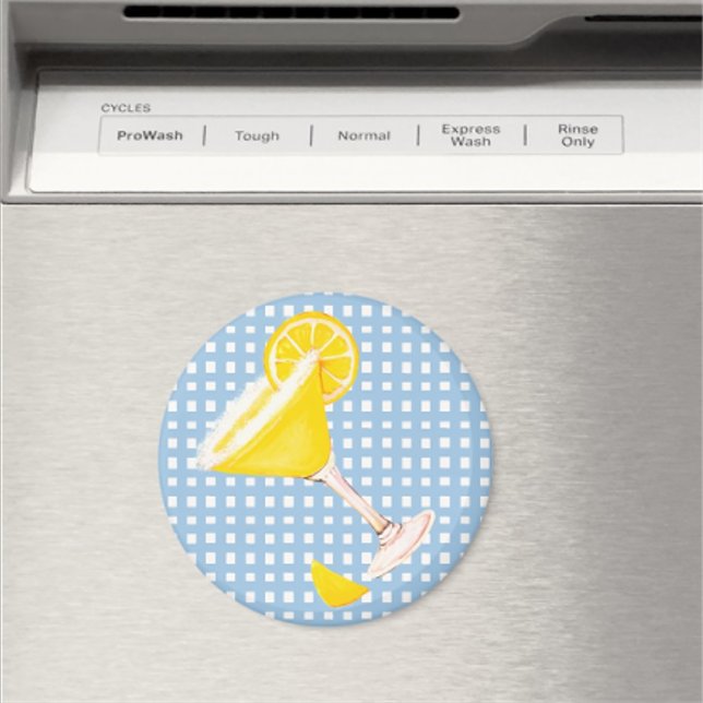 Imán Retro Sunny Amarillo Lemon Drop Blue White Check (Cute lemon drop magnet makes a fun hostess gift!)