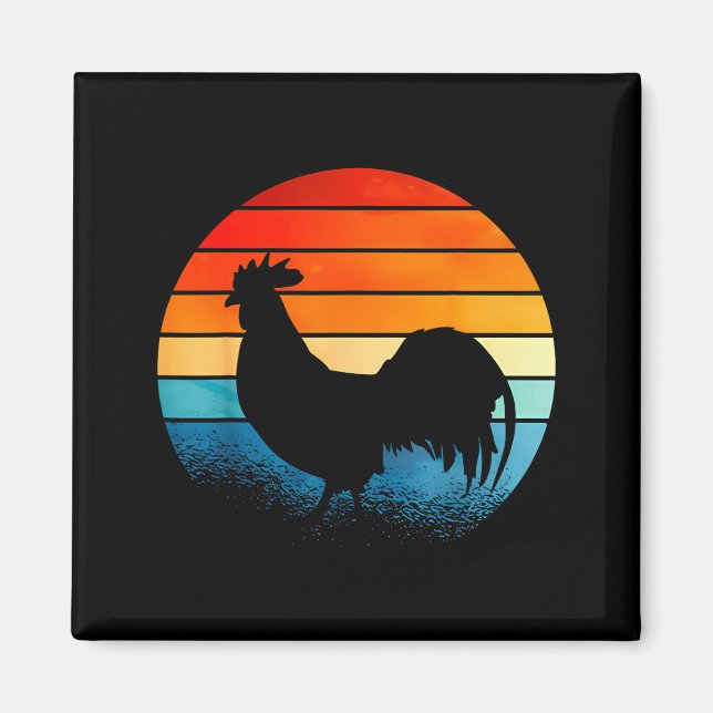 Imán Retro Sunset Rooster Chicken Lover  (Frente)