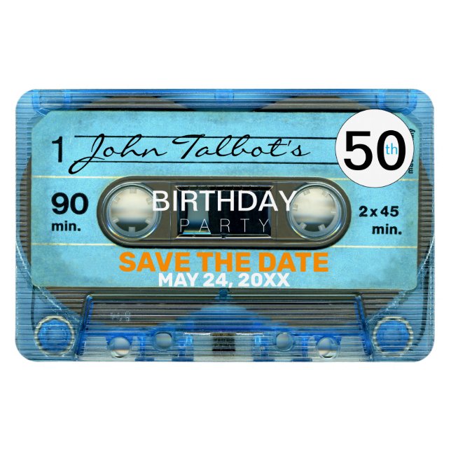 Imán Retro T4 Audiotape 50 cumpleaños Guardar la fecha  (Horizontal)