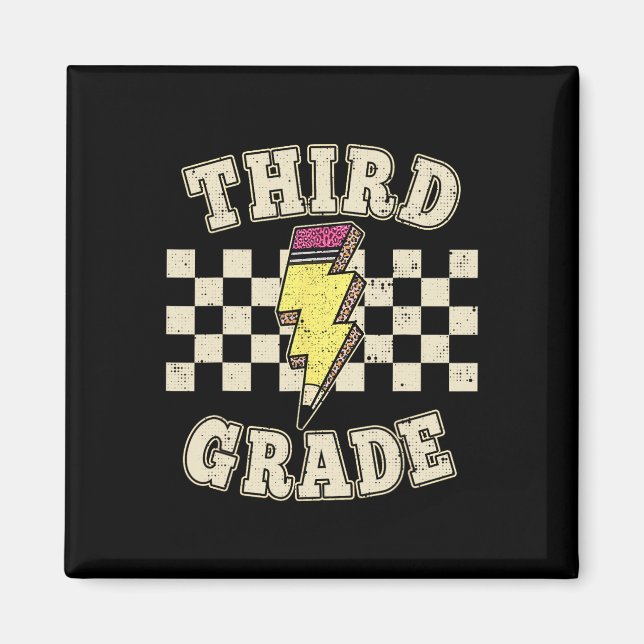 Imán Retro Third Grade Teacher Lightning Bolt Pencil Te (Frente)