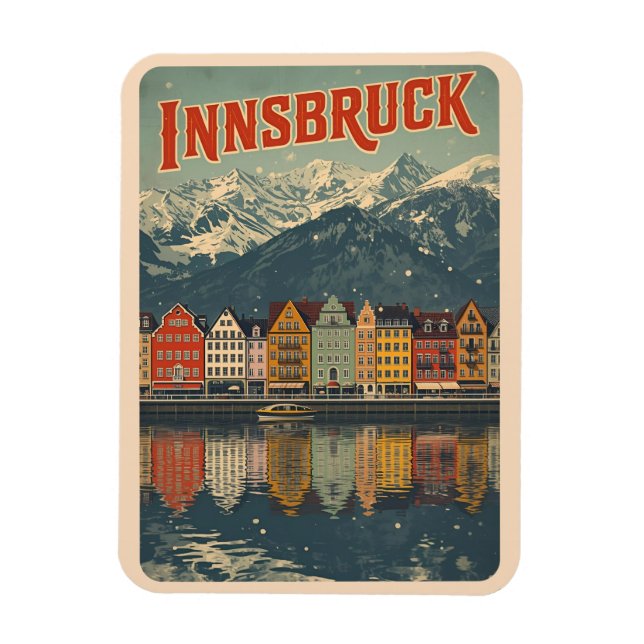 Imán Retro travel Innsbruck Tyrol - Austrian alps gifts (Vertical)