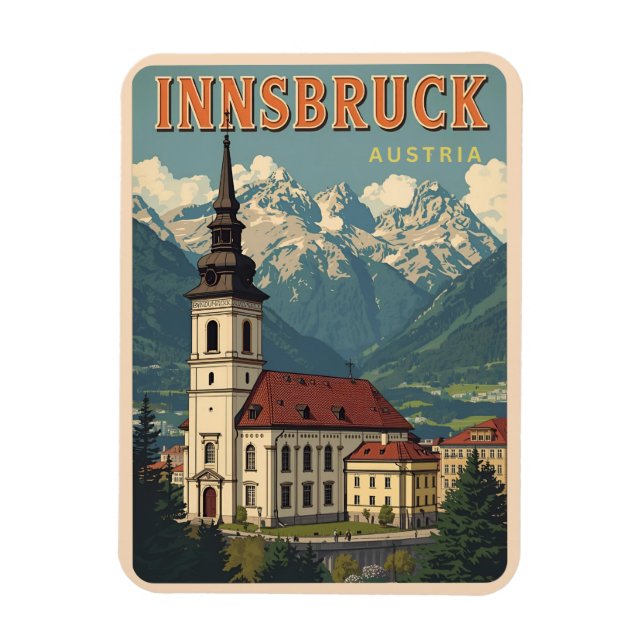 Imán Retro travel Innsbruck Tyrol - Austrian alps gifts (Vertical)