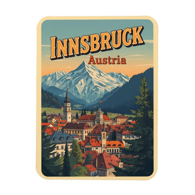 Imán Retro travel Innsbruck Tyrol - Austrian alps gifts (Vertical)