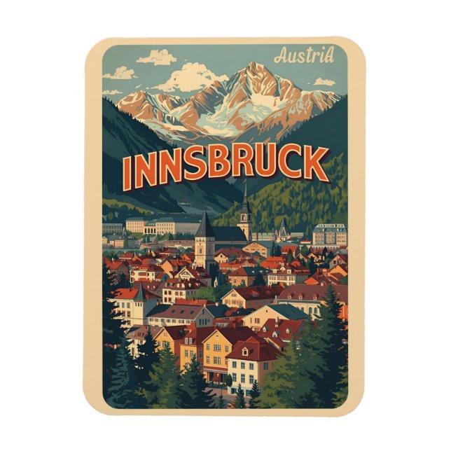 Imán Retro travel Innsbruck Tyrol - Austrian alps gifts (Vertical)