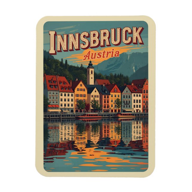 Imán Retro travel Innsbruck Tyrol - Austrian alps gifts (Vertical)